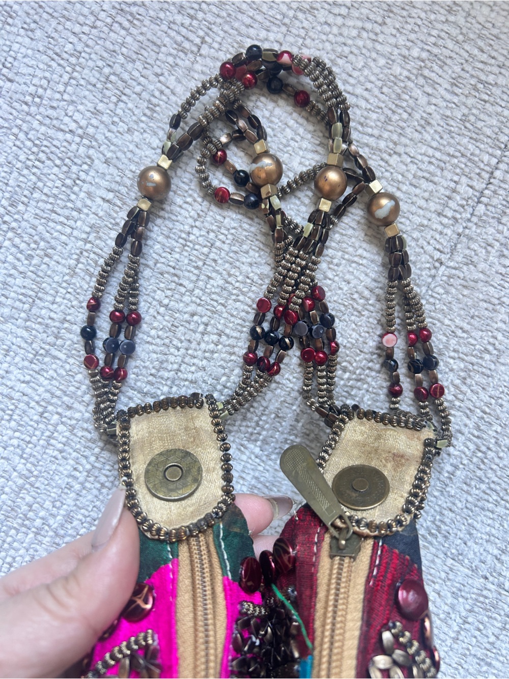 Handcrafted Multicolour Embroidered Potli Bag with Beaded Handle Wedding Party - Picture 5 of 6